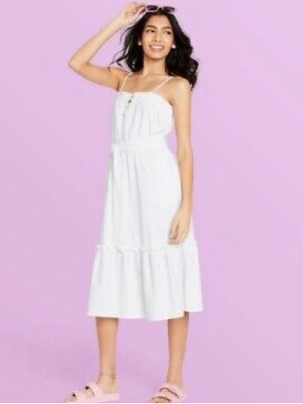 Stoney clover lane White Spaghetti-Strap Midi Dress